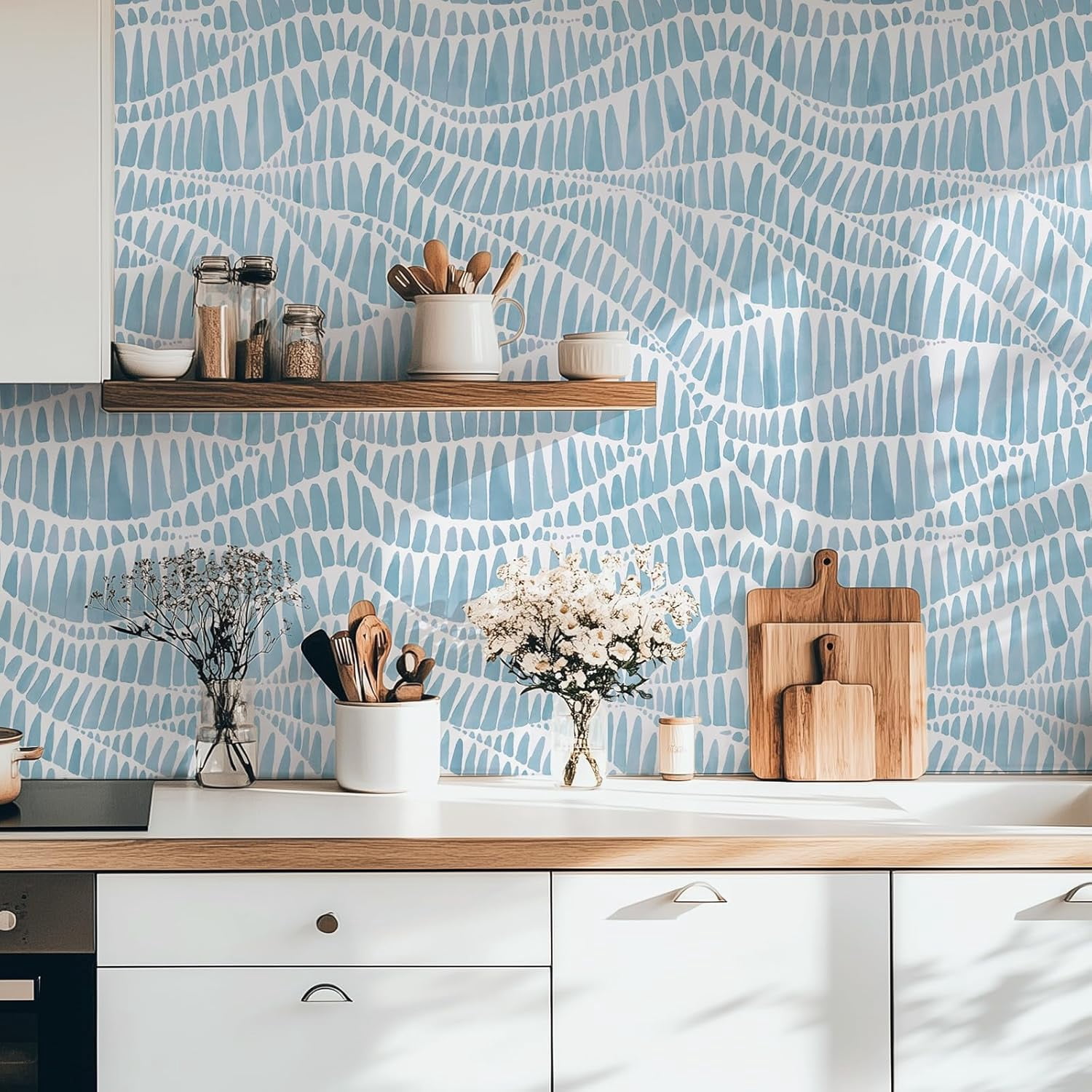 DAZLUT Modern Peel and Stick Wallpaper Self Adhesive Wallpaper Boho Contact Paper Blue Geometric Wallpaper Removable Decorative Wallpaper for Bedroom Bathroom Cabinets Decor Vinyl,17.3" x 394"