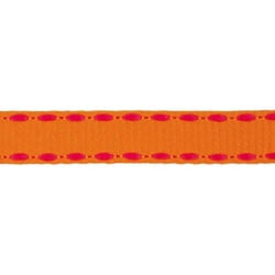 3/8" Tangerine w/ Shocking Pink Saddle-Stitch Grosgrain Ribbon 50 Yard