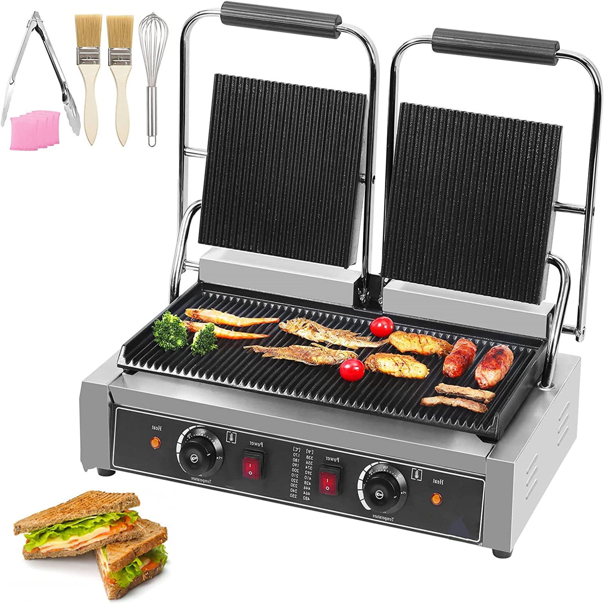 110V Commercial Sandwich Press Grill 2X1800W Electric Panini Maker Non
