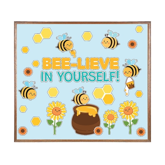 Bees & Flowers Cardstock Bee-lieve in Yourself Wall Mural Set - 42 pieces