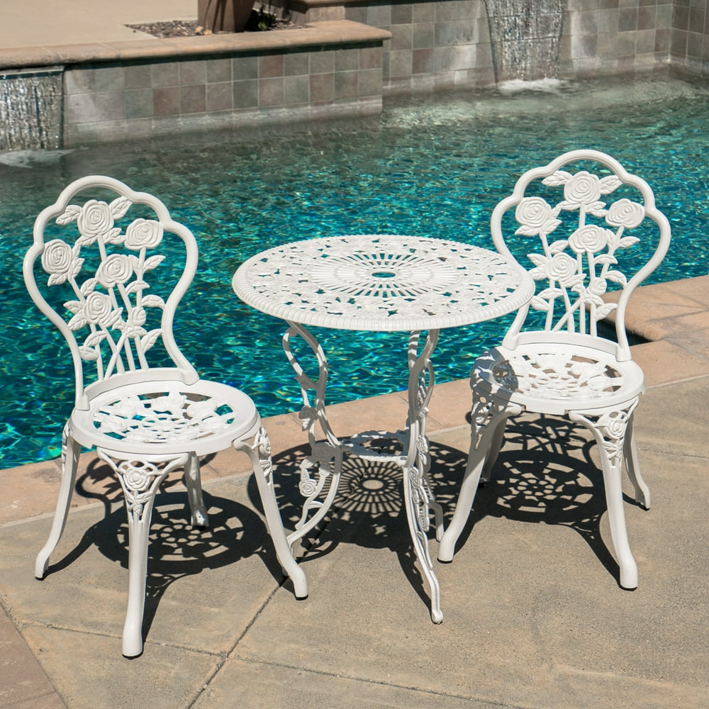 Belleze 3-Piece Outdoor Patio Bistro Set Rose Design Weather Resistant