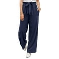 thumbnail image 2 of Women High Waisted Casual Pants Loose Flowy Wide Leg Pants with Pockets,Navy Blue, 2 of 5