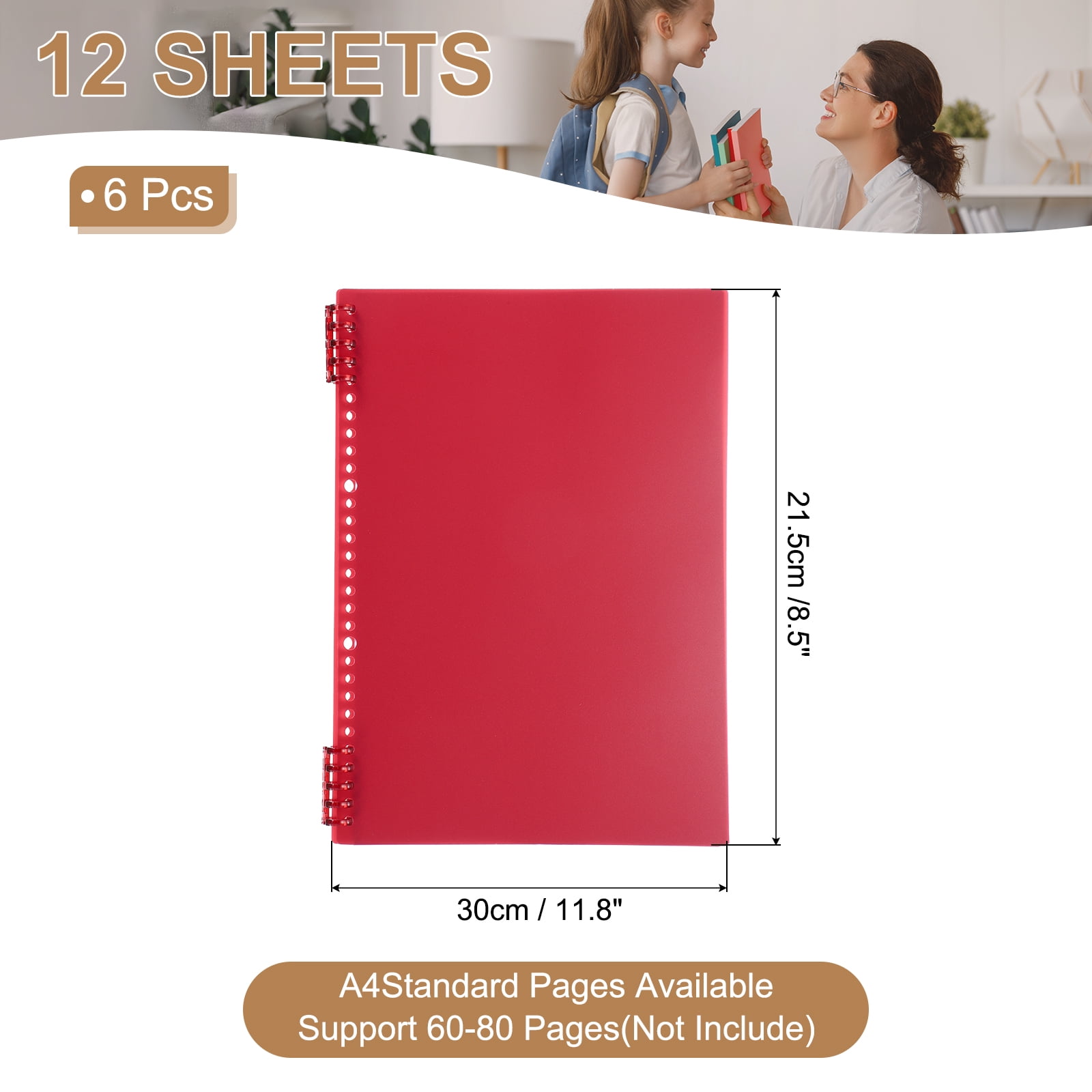 Uxcell 12 Pack Binding Covers, A4(11.8x8.5 Inch) 22 Mil Plastic Notebook Covers Sheets with Binding Comb for Book Report Presentation, Red