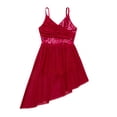 thumbnail image 3 of Alvivi Big Girls Sequins V-Neck Lyrical Dress Irregular Hem Ballet Latin Dance Leotard 5-14 Burgundy XXL, 3 of 7