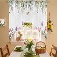 thumbnail image 2 of Spring Floral Swag Valance Curtains Watercolor Spring Pink Purple Tulip Teal Eucalyptus Leaf Rod Pocket Swag Curtains Small Window Treatments for Kitchen Bathroom Bedroom 36" W x 45" L, 2 Panels, 2 of 9