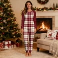 thumbnail image 2 of Womens Christmas Pajamas 2 Sets Long Sleeve Tops Checkered Stripes Xmas Graphic Pjs Round Neck Nightwear Soft Pjs Lounge Sleep Pants Two Pieces Sets with Pockets, 2 of 5