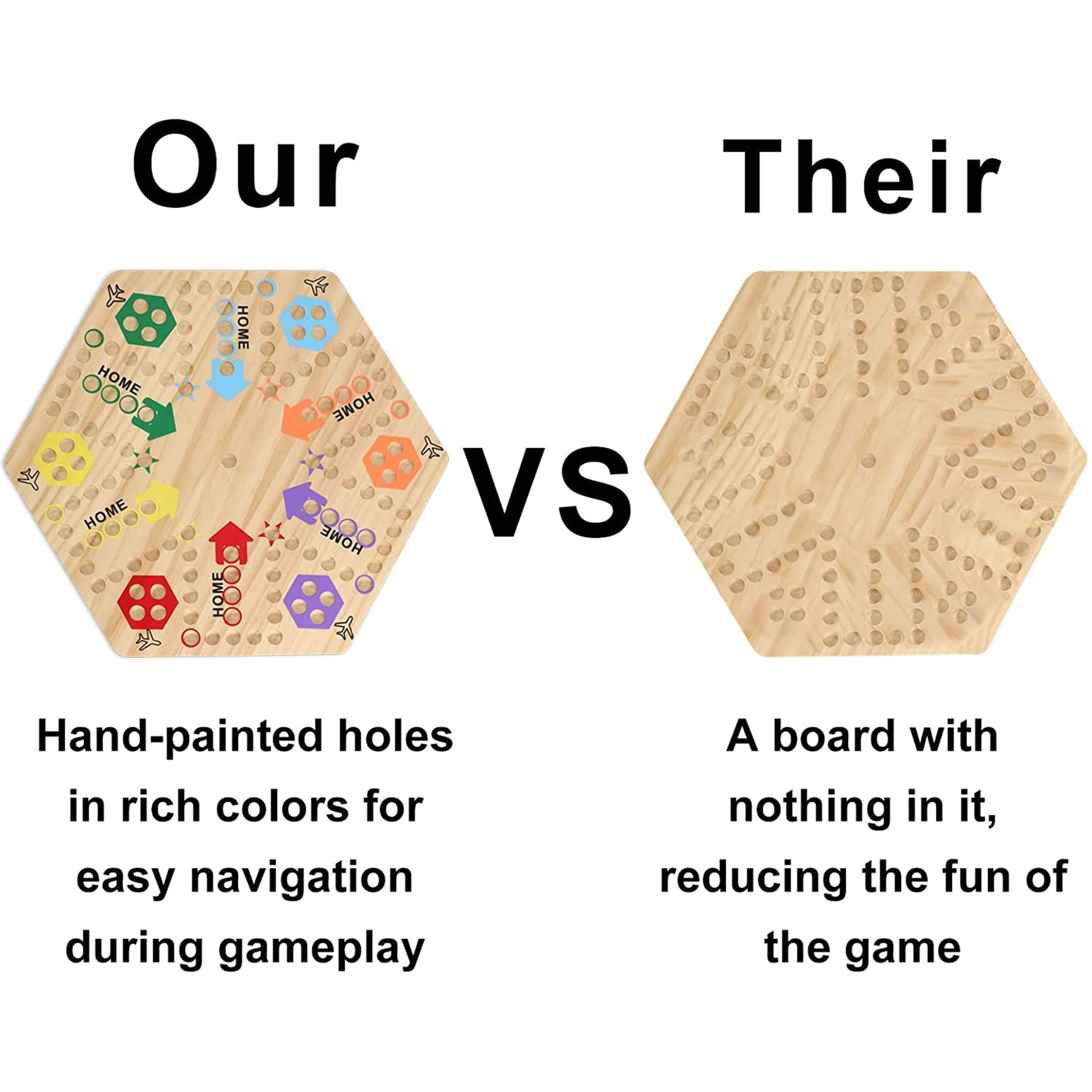 Original Marble Game Wahoo Board Game Double Sided Painted Wooden Fast Track Board Game for 6 and 4 Players 6 Colors 24 Marbles 6 Dice for Family Friends