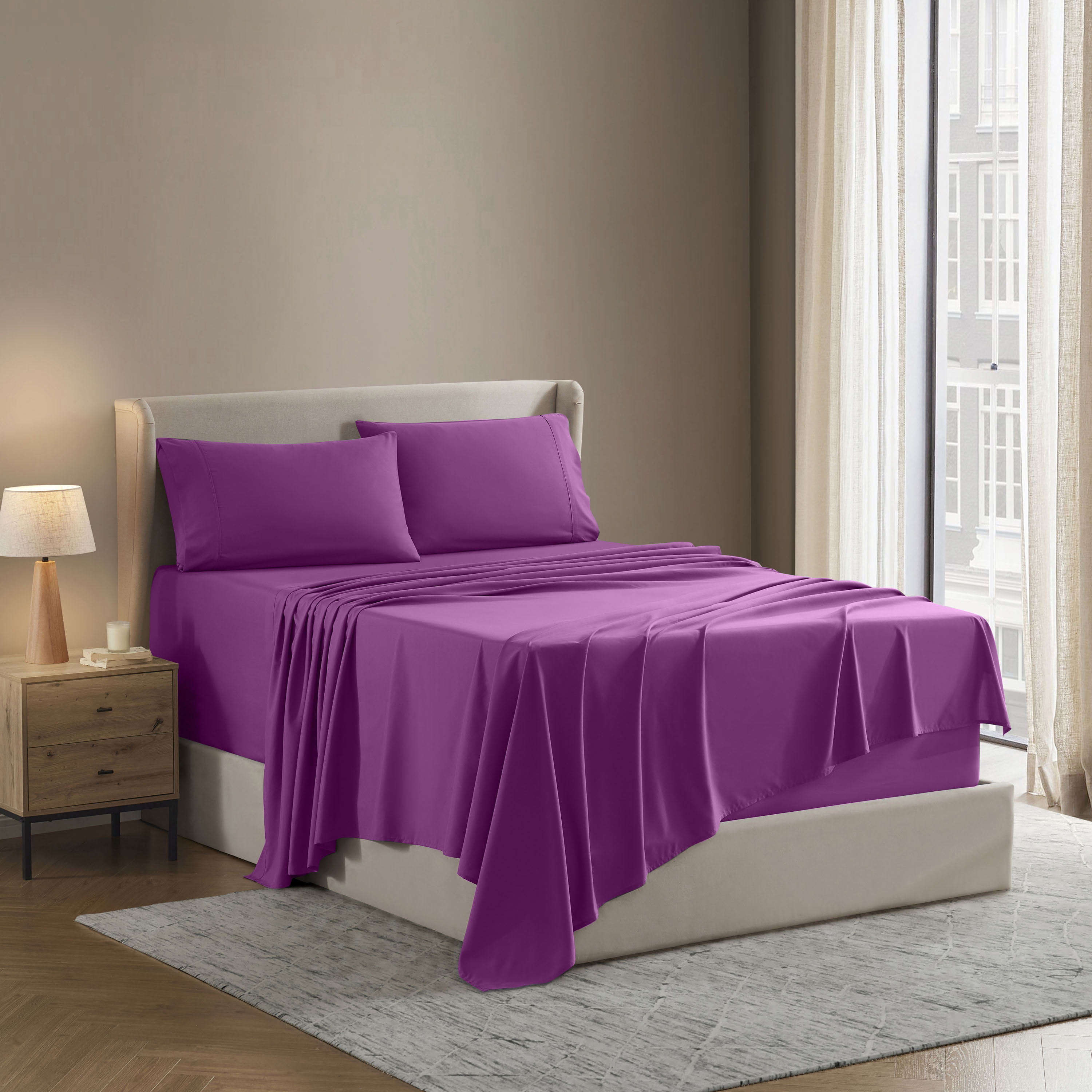Lammaloe Sheets Set, Hotel Style Deep Pocket 4 Piece Bed Sheets, Luxury Soft Microfiber RV Short Queen Sheets Set, Off White