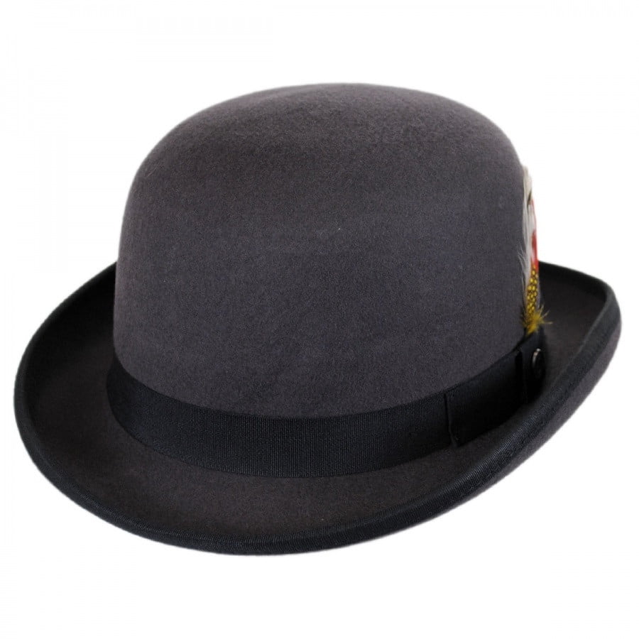Premium Wool Felt Grey Bowler Hat Lined 