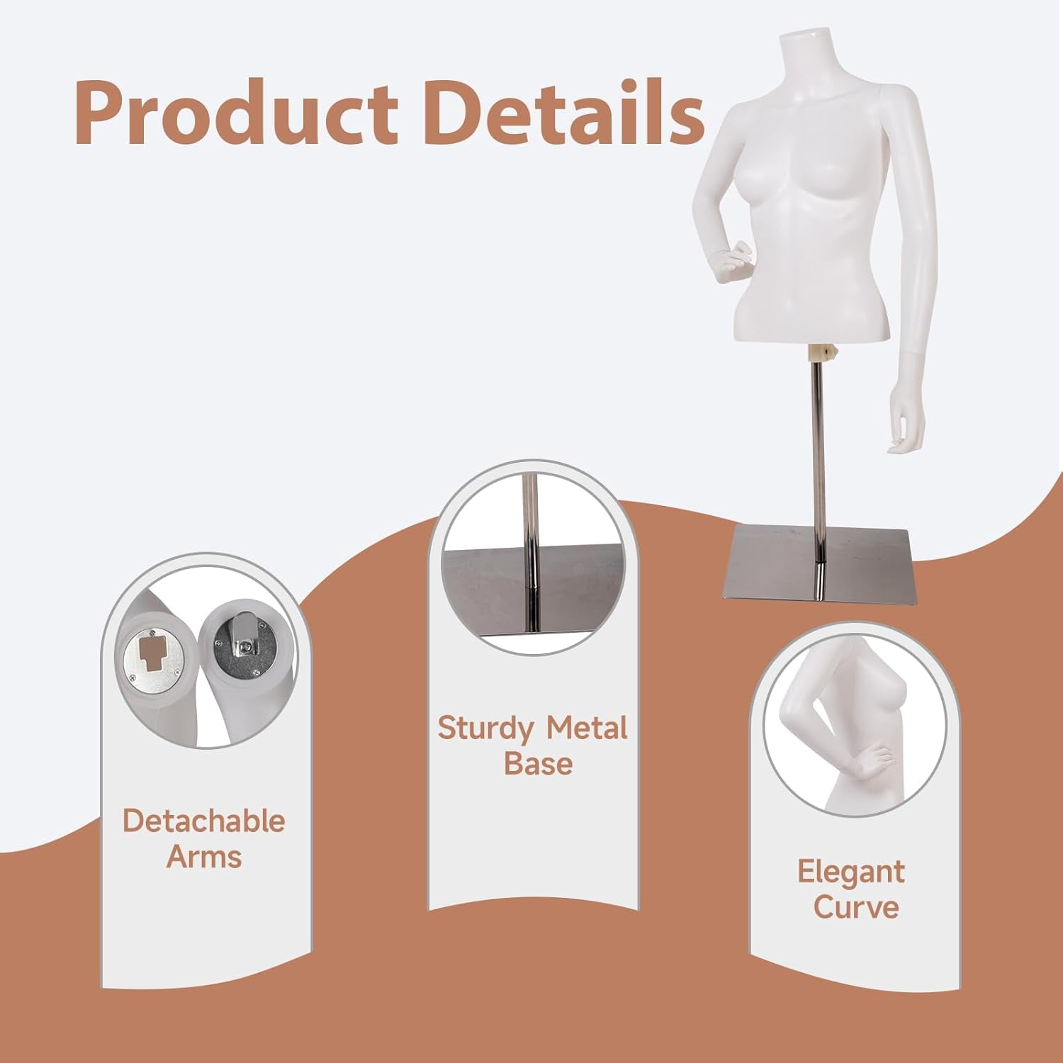 Kinbor White Half Body Female Mannequin - Elegant Female Mannequin with Stable Base, Manne quin Dress Form Display, Detachable Manikins (Upper-Body)