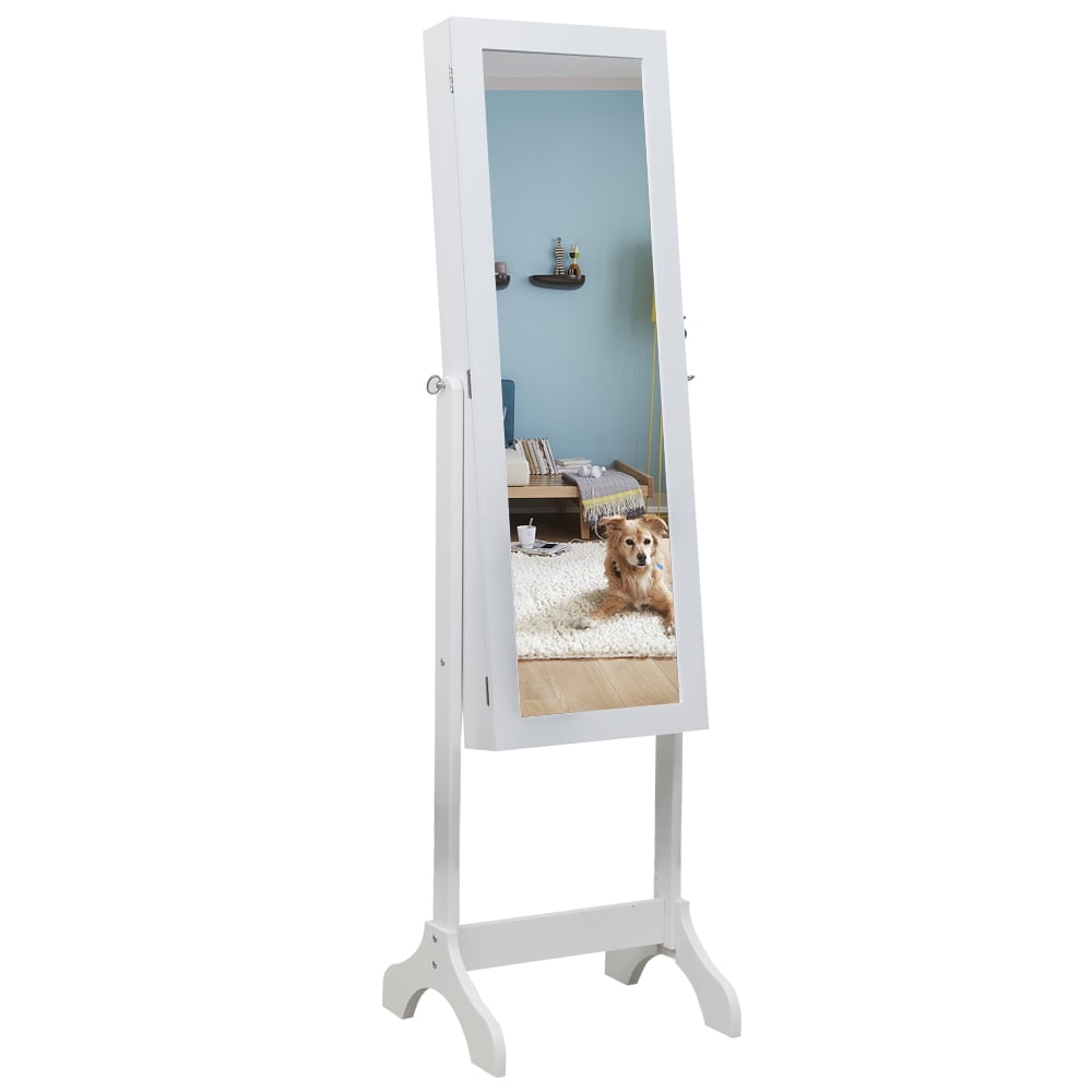 Kepooman Non Full Mirror Wooden Floor Standing 4-Layer Shelf Jewelry Storage Adjustable Mirror Cabinet - White Kepooman Non Full Mirror Wooden Floor Standing 4-Layer Shelf Jewelry Storage Adjustable Mirror Cabinet - White