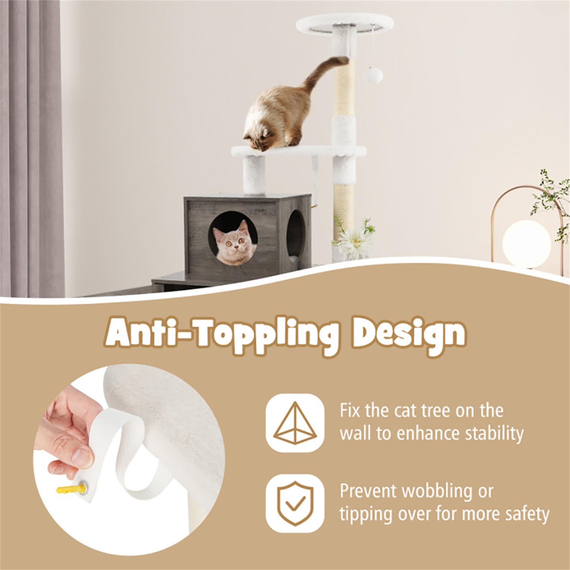 Kadyn 52" Cat Tree with Wood Litter Box Enclosure, All-in-one Indoor Cat Furniture with Large Platform and Condo, Modern Style Cat Tower, Gray