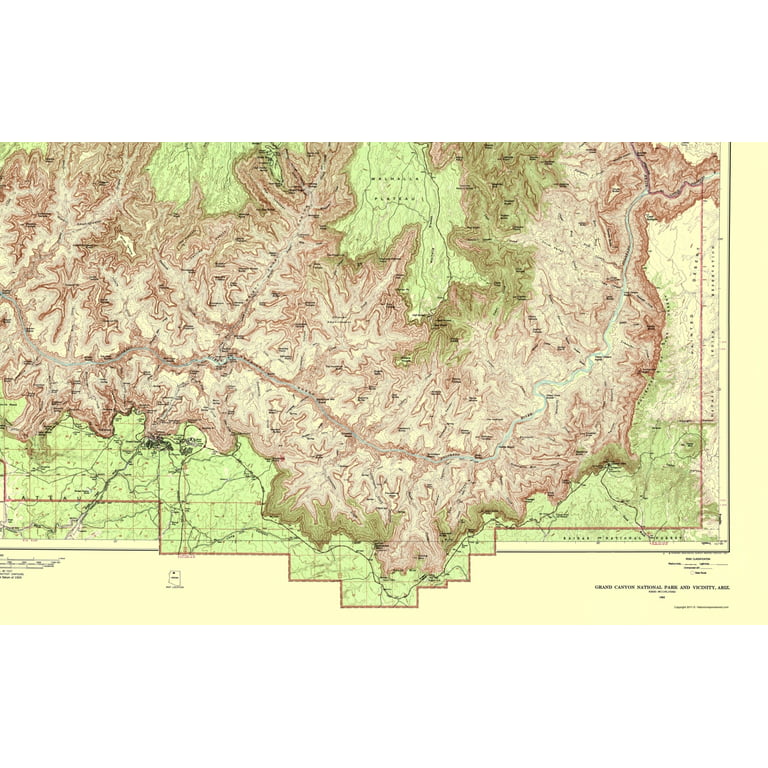 Topo Map - Grand Canyon Vicinity Arizona - USGS 1962 - 23.00 x 36.58 -  Glossy Satin Paper