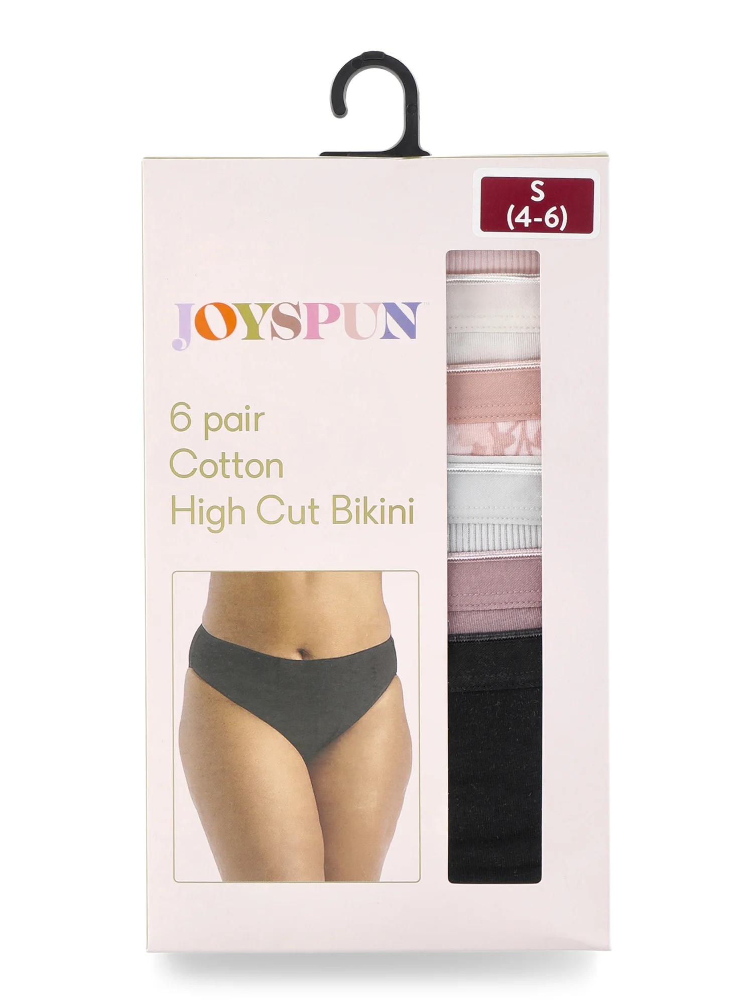 Joyspun Women's Cotton-Blend Hi-Cut Bikini Panties, 6-Pack, Sizes S-XXXL
