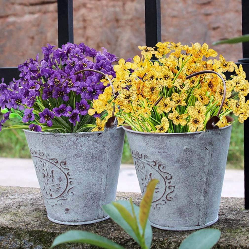20 Bundles Outdoor Artificial Flowers UV Resistant No Fade Fake Violet Flowers for Indoor Outside Hanging Plants Garden Patio Porch Window Box Home Wedding Farmhouse Decor (Blue)