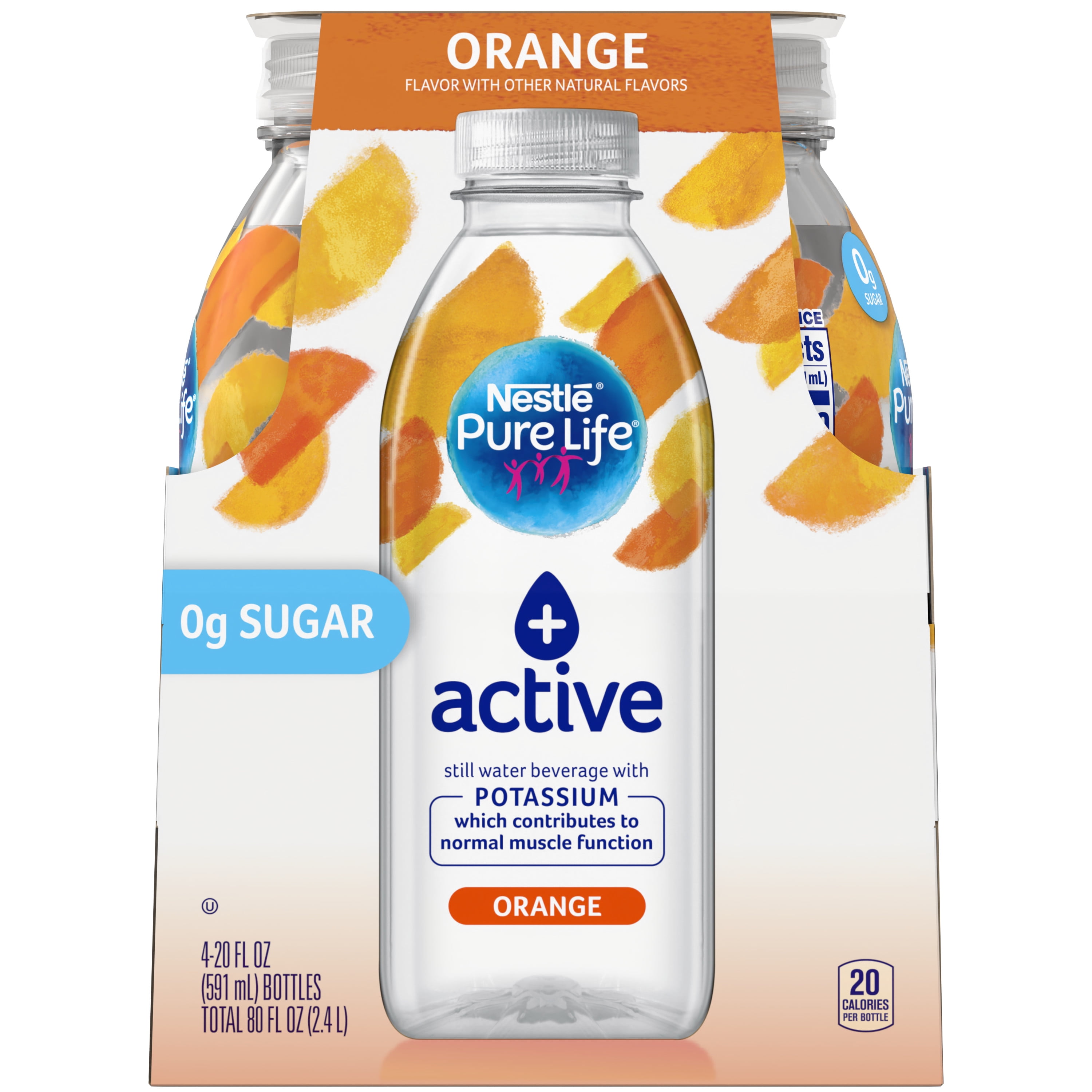 Pure Life + active with Potassium (orange flavor) 20 Fl. Oz. (4 Pack)
