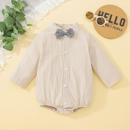

Baby Boys Long Sleeve Plaid Bow Tie Gentle Shirt Romper Tops