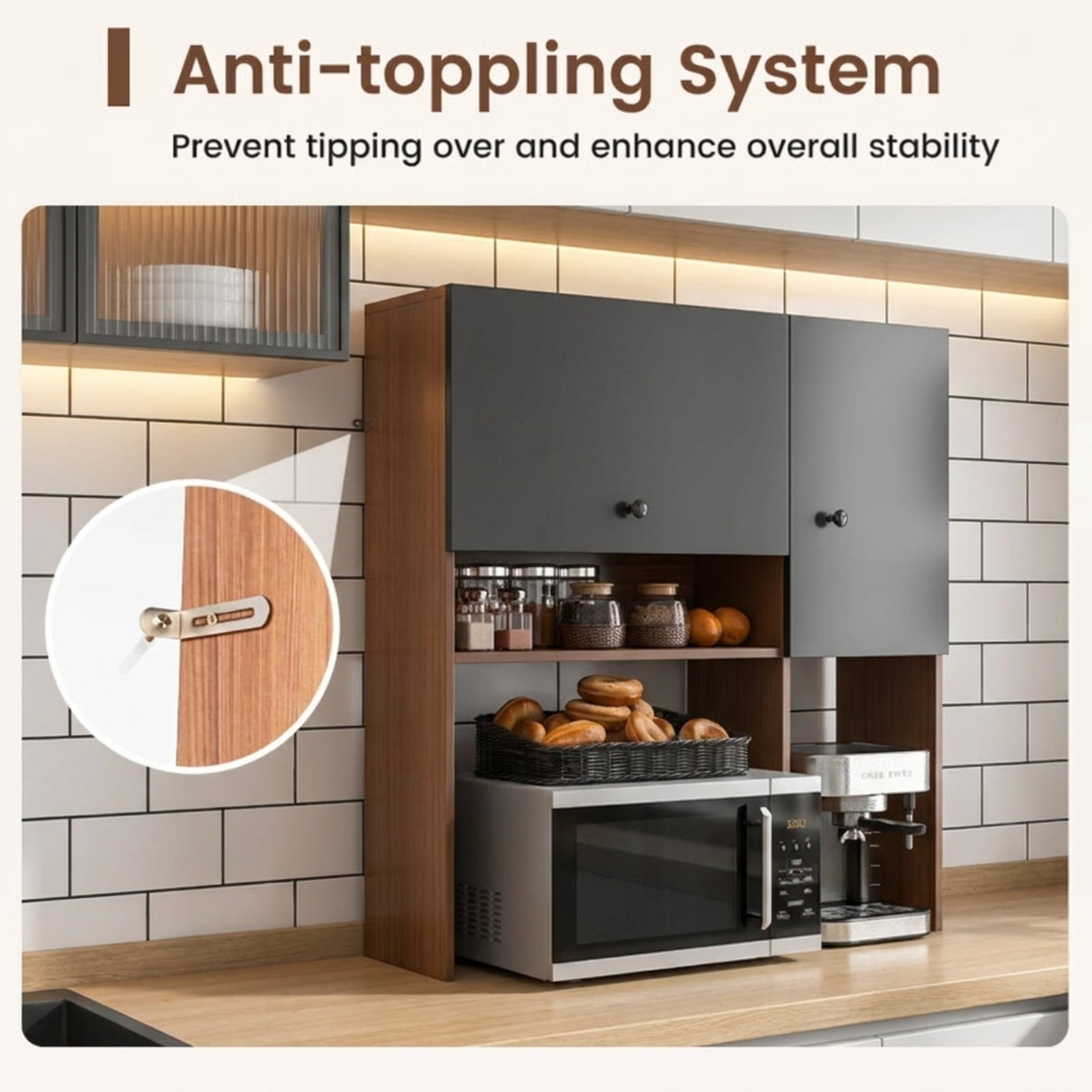 Furnibear Kitchen Pantry Cabinet 71 Inch Tall Freestanding Pantry Storage Cabinet with 3 Storage Cabinets and 3 Deep Drawers for Kitchen and Dining Room, Walnut