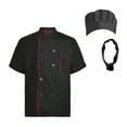 thumbnail image 1 of TopTie Unisex Short Sleeve Cooking Chef Coat Jacket & Hat & Bandana Set-black with red-M, 1 of 5