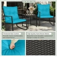 thumbnail image 4 of LiteHaven 3 Piece Outdoor Rocking Bistro Set Black Wicker Furniture Porch Chairs Conversation Sets with Glass Coffee Table Light Blue, 4 of 9