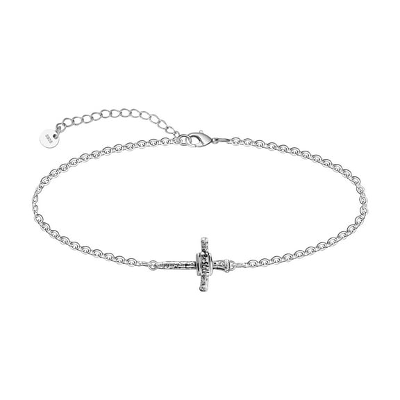 Cross Bracelet 925 Sterling Silver Christian Bracelet Dainty Sideways Cross Christian Bracelet for Women Faith Catholic Bracelet Religious Bracelets Adjustable Jewelry 8 Inches