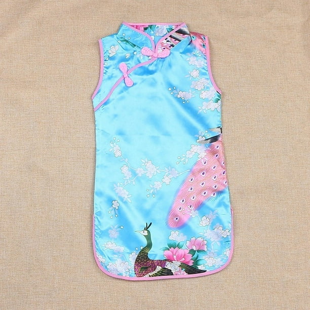 Eyiiye Fashion Chinese Kid Child Girl Baby Peacock Cheongsam Dress Qipao Clothes White