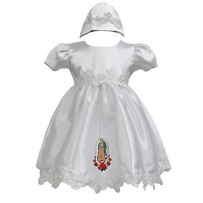 Baby Toddler Girl Church Baptism Formal 2pc Virgin Mary Dress Hat sz 0-30M White