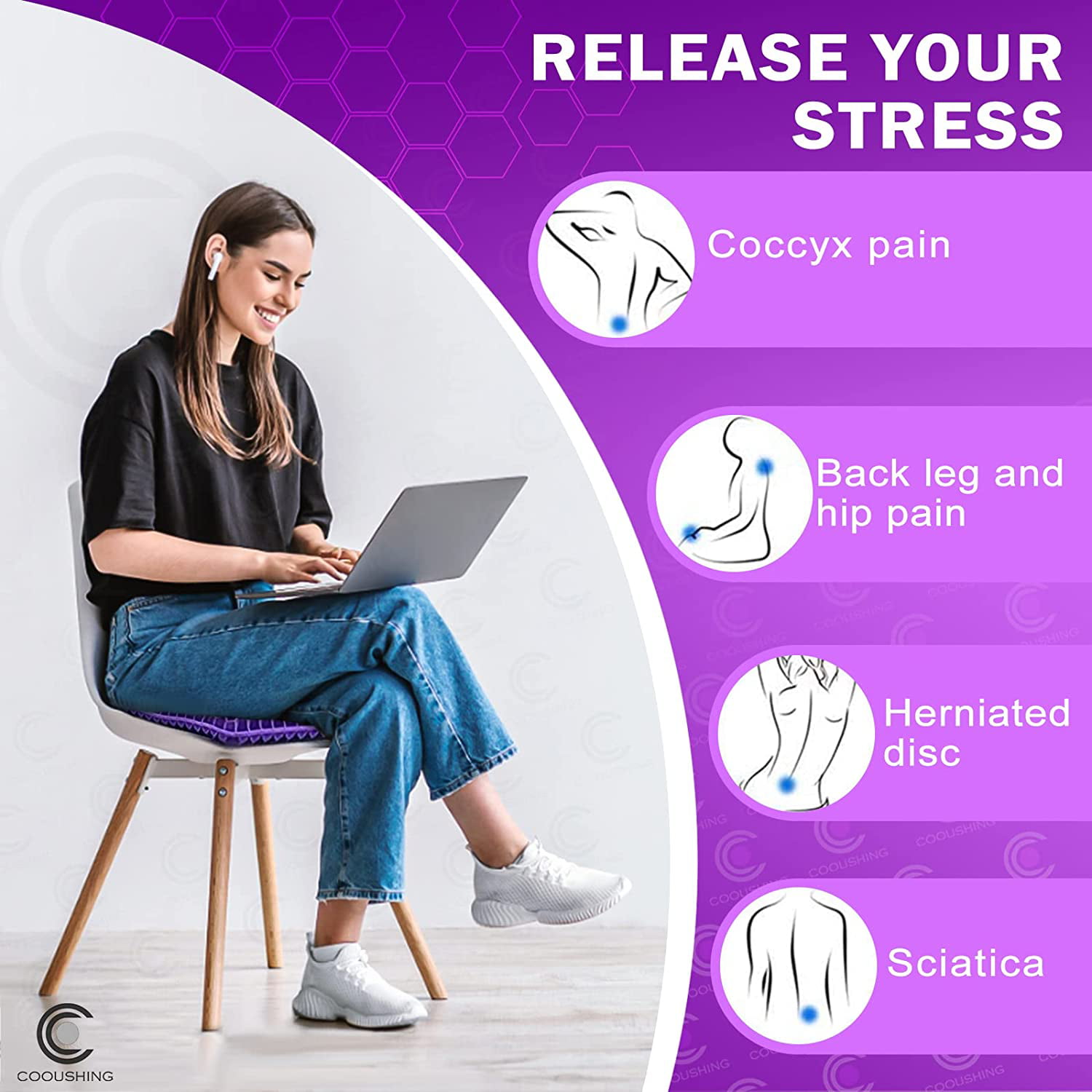 Fencesmart Gel Seat Cushion, Helps with Long Sitting Back Pain