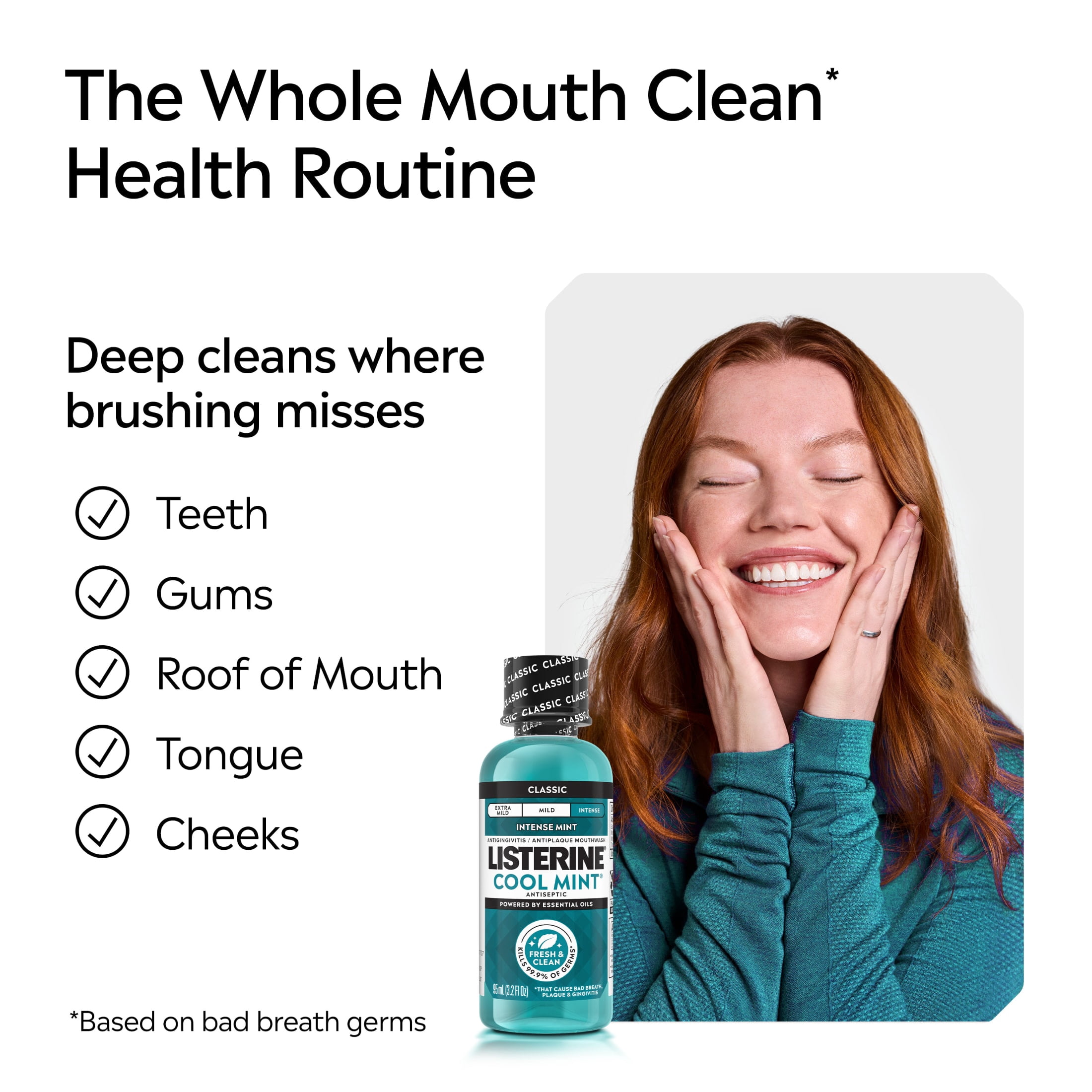 (3 pack) Listerine Cool Mint Antiseptic Mouthwash for Bad Breath and Plaque, Intense Mint, 3.2 fl. oz/95 mL