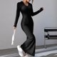 thumbnail image 5 of Vestido Vestido elegante de tubo para mujer, vestido largo elegante informal de punto suave de Color sólido Kuymtek Negro T XS para Mujer, 5 of 6
