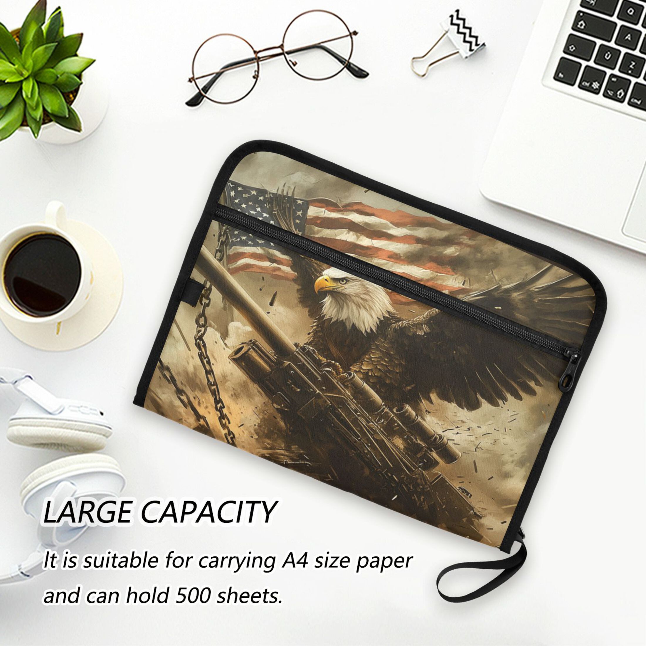 WOBOGO Bald Eagle Cannon Expanding File Folder Letter Size Accordion Filing Organizer 13 Pocket Separate Organ Pocket
