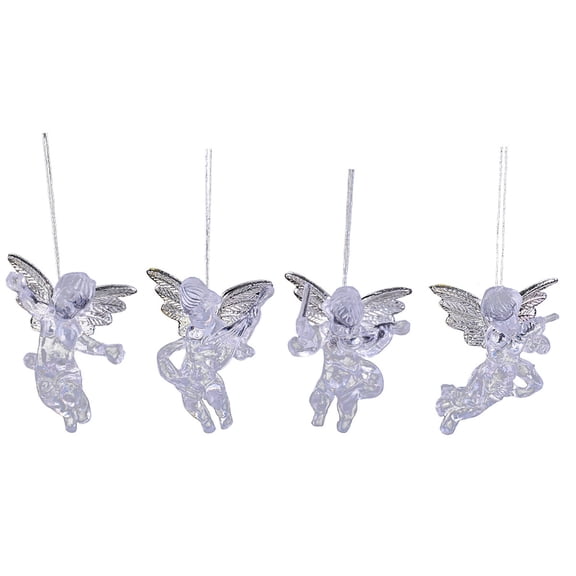 Loamitoy 4Pcs Winged Angel Hanging Ornaments, Clear Angel Figurines, Christmas Tree Decor, Seasonal Home Party Supplies