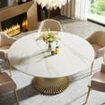 thumbnail image 5 of Tribesigns 59 inch Modern Luxury Sintered Stone Round Dining Table with Gold Stainless Steel Pedestal for Kitchen Dining Room, 5 of 9