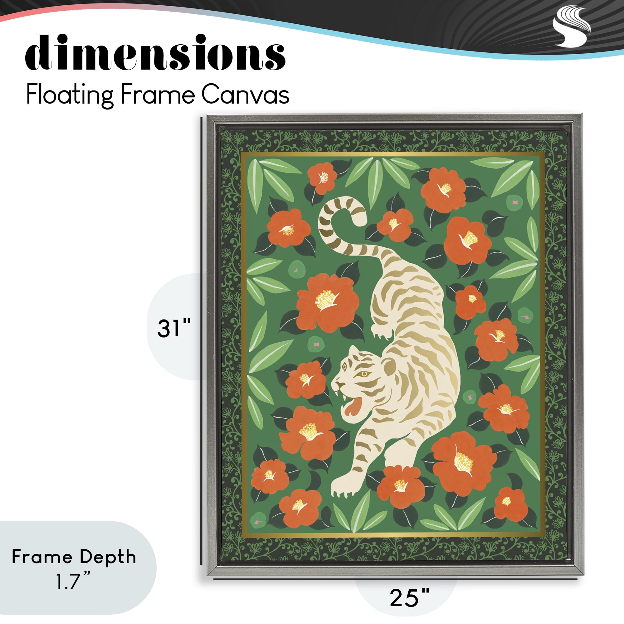 Stupell Industries Eclectic Tiger & Hibiscus Gray Framed Floater Canvas Wall Art, design by Karolina Sato