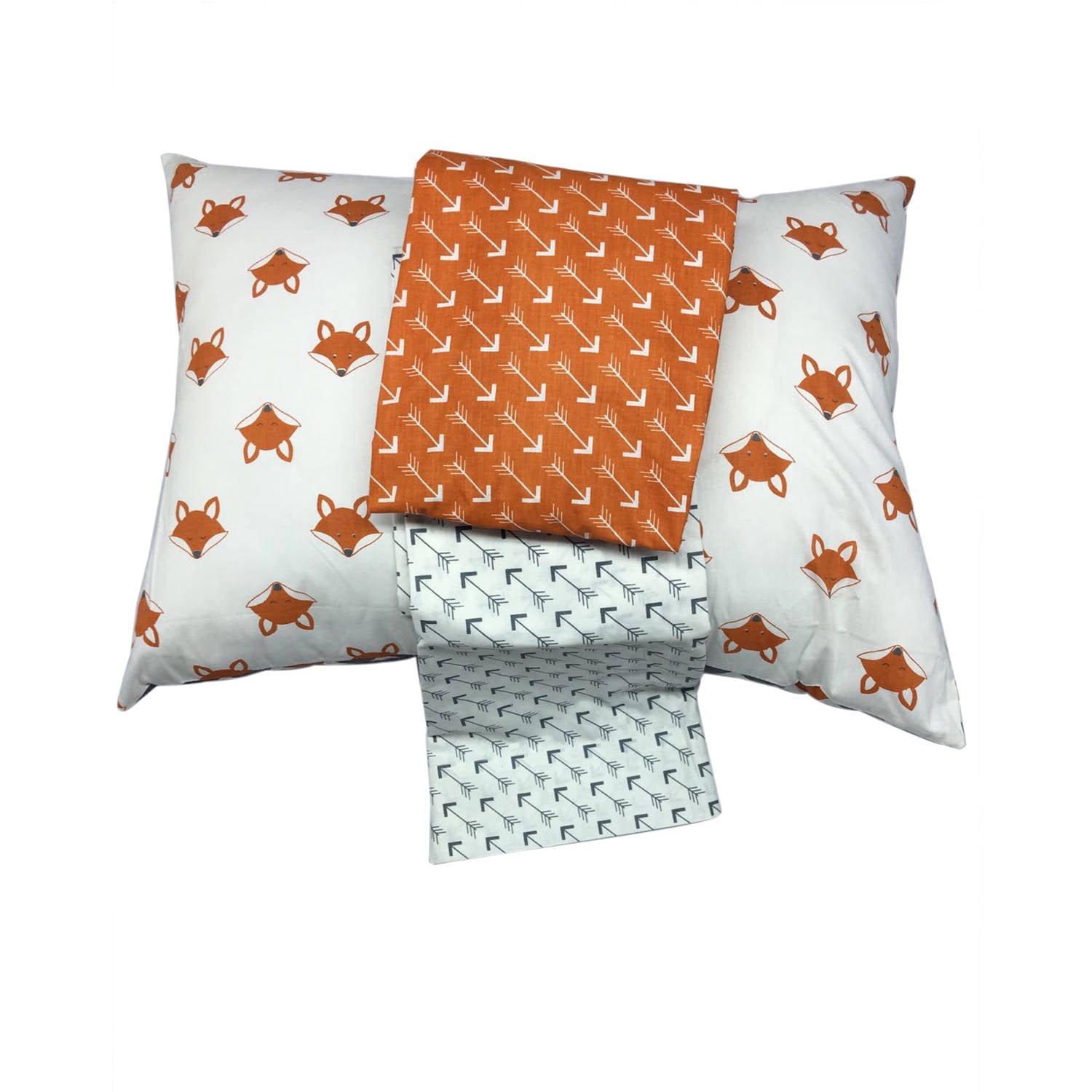 Bacati - Playful Foxs 3-Piece 100% Cotton Percale Toddler Sheet Set, Orange/Gray