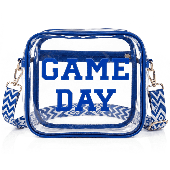 Blue Game Day Clear Bag for Stadium Events, Clear Crossbody Purse for Women, Small Stadium Bag for Concerts and Sports