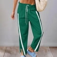 thumbnail image 2 of GPOECD Womens Pants Casual Loose Fit Drawstring Trousers with Contrast Side and Pockets Street Style Drawstring Pants Women Green,M, 2 of 5
