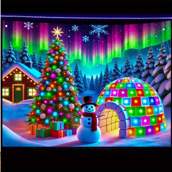 1 piece, black light ultraviolet reaction tapestry, Christmas tree and snowman pattern design, wall art hanging flag, a tapestry that gels against a dark background, suitable for bedroom/living room/