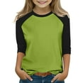 thumbnail image 2 of ZACPNCV T Shirts for Teen Girls Raglan 3/4 Length Sleeve Cute Clothes Fall Round Neck Tops Comfy Elbow Sleeve Shirts Green 13-14 Years, 2 of 4