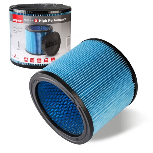 Shop-Vac Filtre à Cartouche Haute Performance 90350/90304/90344, Convient à la Plupart des Aspirateurs Humides/secs Shop-Vac de 4 à 16 Gallons, Papier de Filtration Nanofibre Haute Efficacité, Réutilisable, 1 Pack