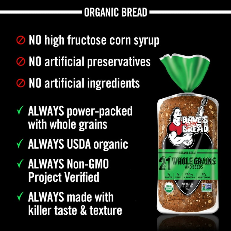 Dave's Killer Bread 21 Whole Grains and Seeds Organic Bread Loaf, 27 oz