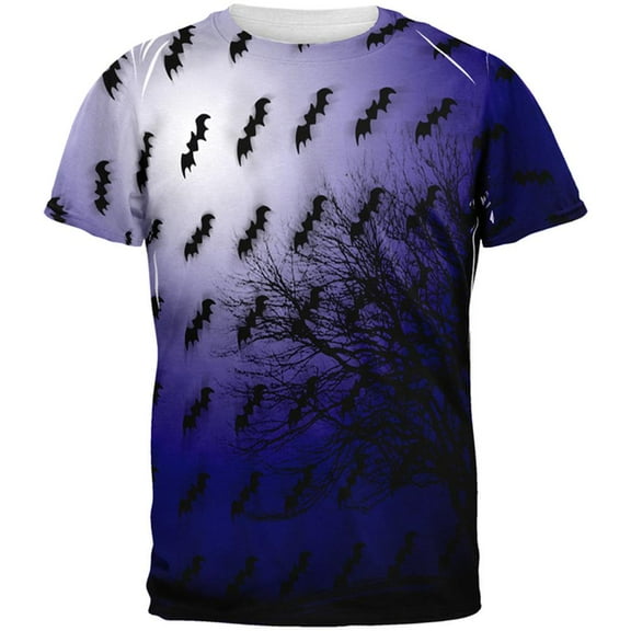 Halloween Bats in the Full Moon Light All Over Mens T Shirt Multi SM