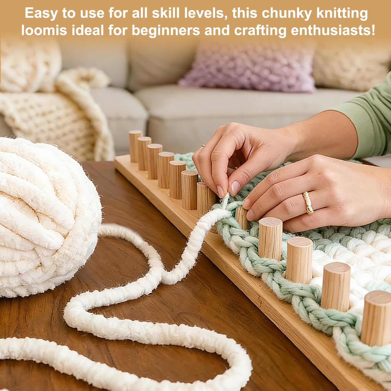 Wooden Chunky Blanket Loom, Portable Hand Knitting Loom, Expandable Connections for Beginners, Reusable for Bulky Yarn Crafts, Scarves ,Throw