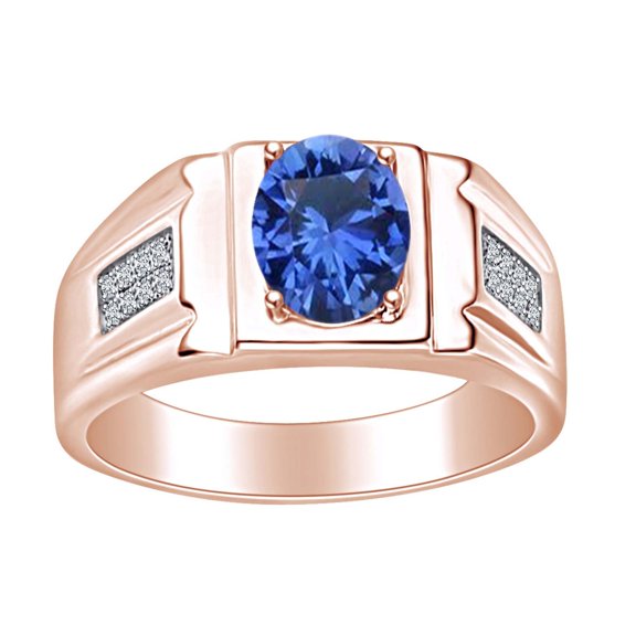 Father's Day Jewelry Gifts Simulated Sapphire & White Cubic Zirconia Mens Band Ring 14k Rose Gold Over Sterling Silver