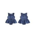 thumbnail image 2 of BemeyourBBs Newborn Baby Girls Denim Romper Dress One Piece Western Cowgirl Outfit Cute Infant Baby Girls Summer Clothes Ruffled Collar Front Bow Jeans Dress Bodysuit Jumpsuit Playsuit, 2 of 9