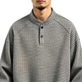 thumbnail image 5 of Atkumj Crewneck Sweatshirt Trendy Waffer Knit Henley Neck Long Sleeve Sweatshirt Versatile Solid Color Men Pullover for Fall Winter XL, 5 of 9