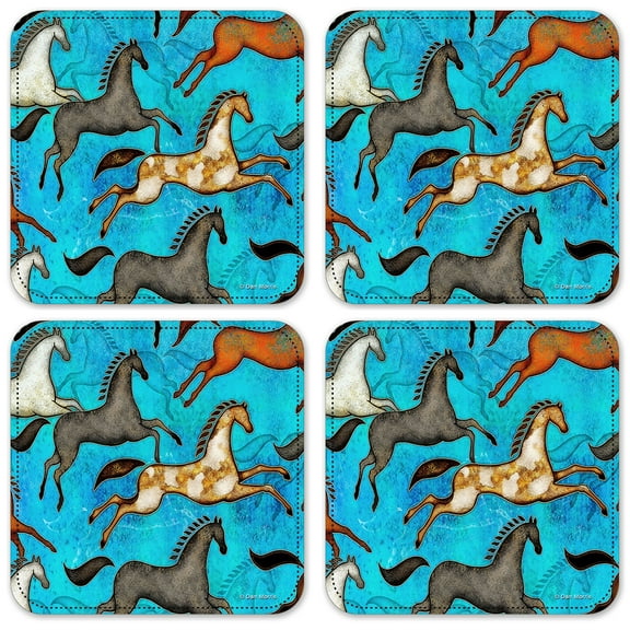 Vinyl Drink Coasters - Set of 4 - Aztec Horses - Image by Dan Morris