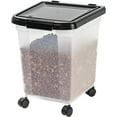 thumbnail image 2 of IRIS USA 25 Lbs / 32.5 Qt WeatherPro Airtight Pet Food Storage Container with Removable Casters, for Dog Cat Bird and Other Pet Food Storage Bin, Keep Fresh, Translucent Body, Clear/Black, 2 of 6