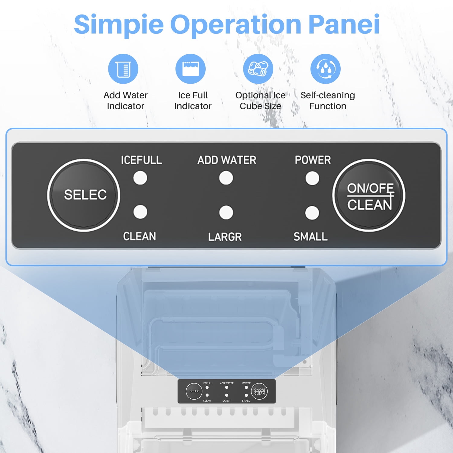 Simenmax Ice Maker, Portable Countertop Icemaker Machine, Self Cleaning Quiet 2 Sizes Bullet Cubes Makers, 9 Cubes in 6 Mins,White