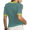 thumbnail image 4 of GaThRRgYP Elegant Short Sleeve Blouse - Summer Women's Tops,Women Summer Striped T Shirt Short Sleeve Puff Sleeve Crewneck Blouse Casual Klim Color Block Trendy Crewneck Striped Shirts Tops Yellow S, 4 of 6